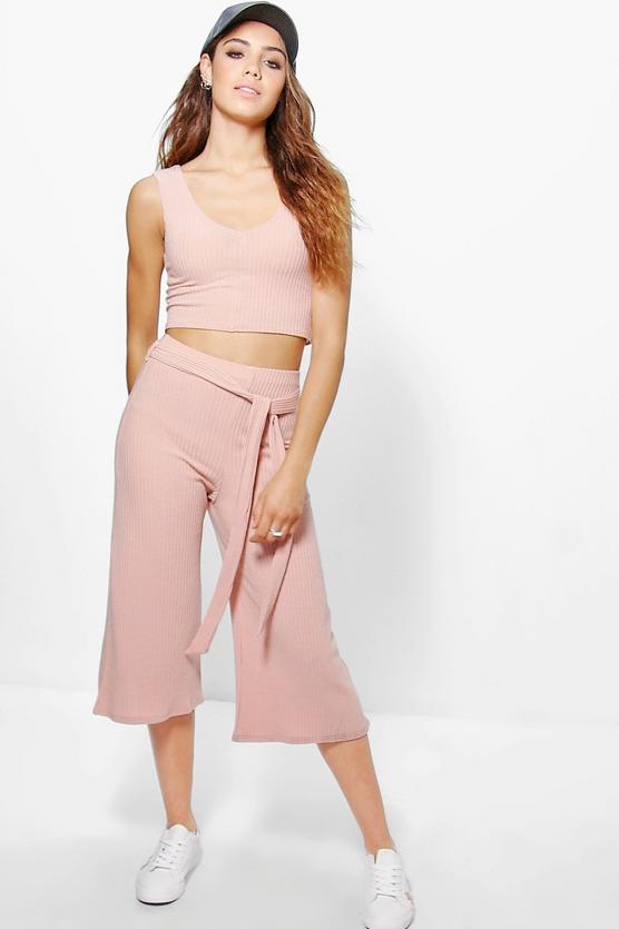 Ava Rib Crop Top And Culotte Co-ord Set